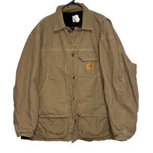 Vintage Carhartt Canvas Quilted Lined‎ Chore Work Jacket Size 2XL Beige Workwear
